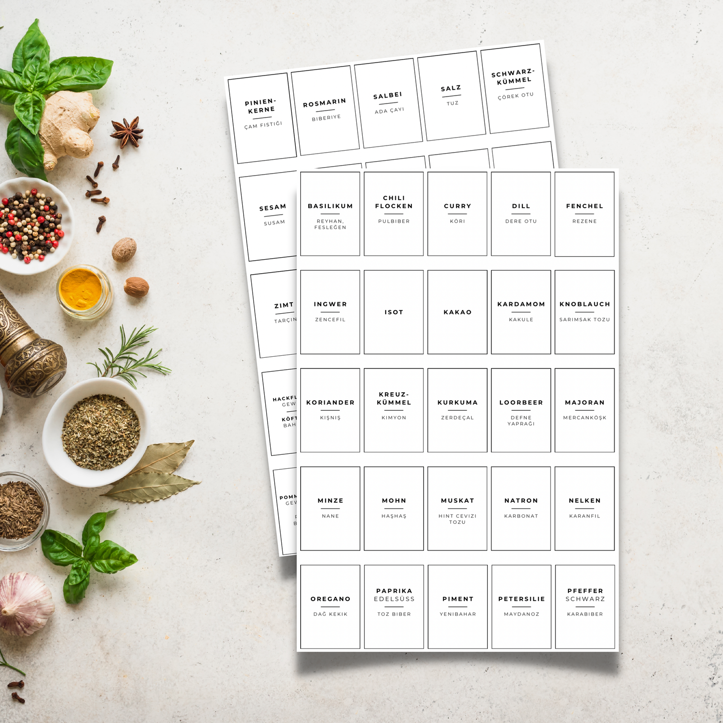 Deutsch-Türkische Gewürzetiketten: Ordnung für dein Küchenregal