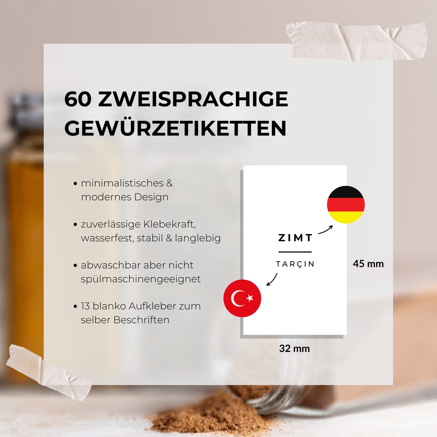 Deutsch-Türkische Gewürzetiketten: Ordnung für dein Küchenregal