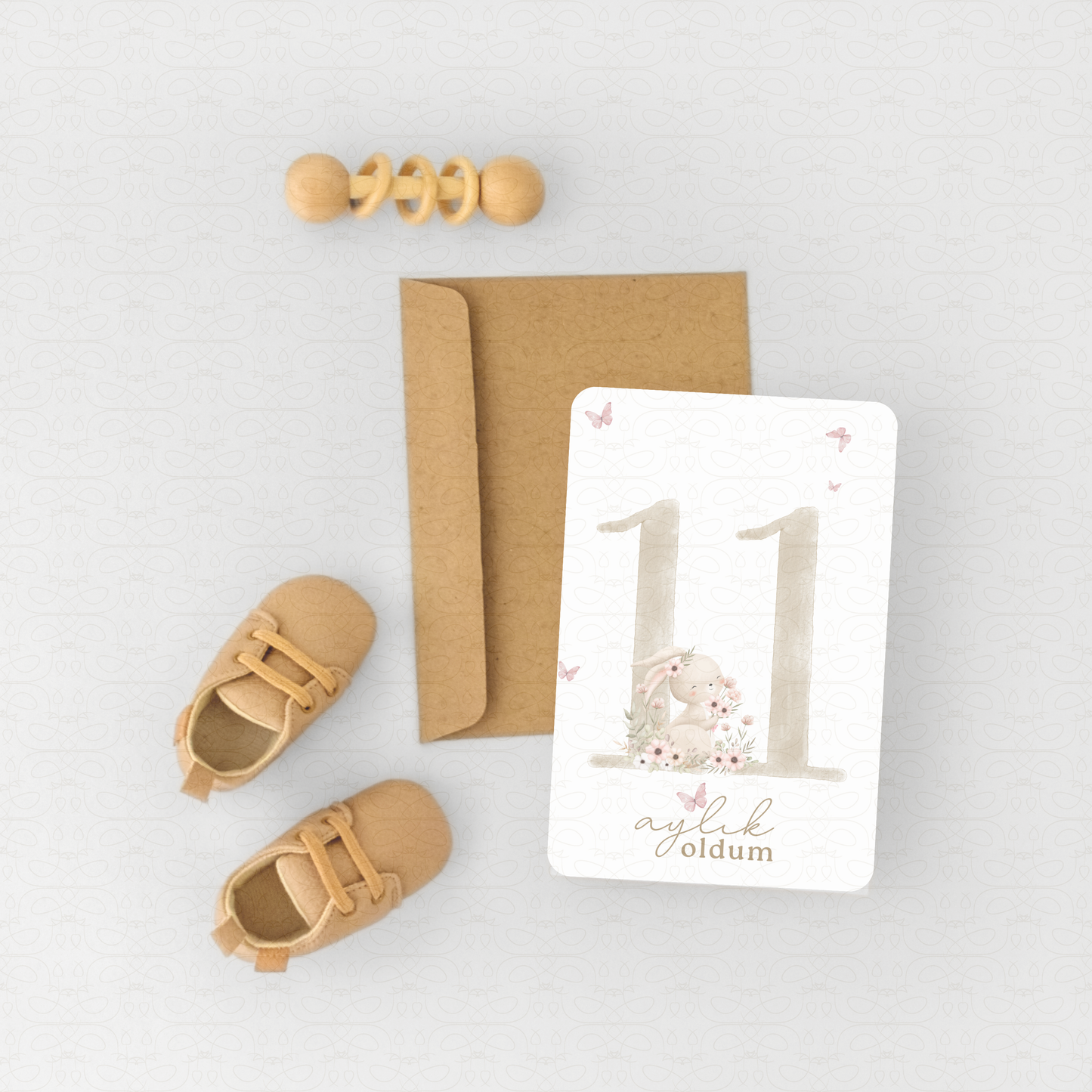 Baby Meilensteinkarten 'Aylık Kartlar' | beige aquarell | 20 Karten zum Festhalten der Baby-Meilensteine