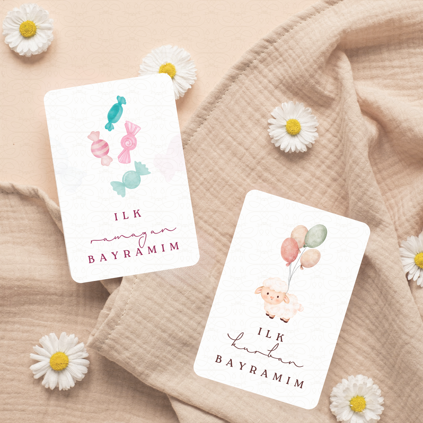 Baby Meilensteinkarten 'Aylık Kartlar' | beige aquarell | 20 Karten zum Festhalten der Baby-Meilensteine