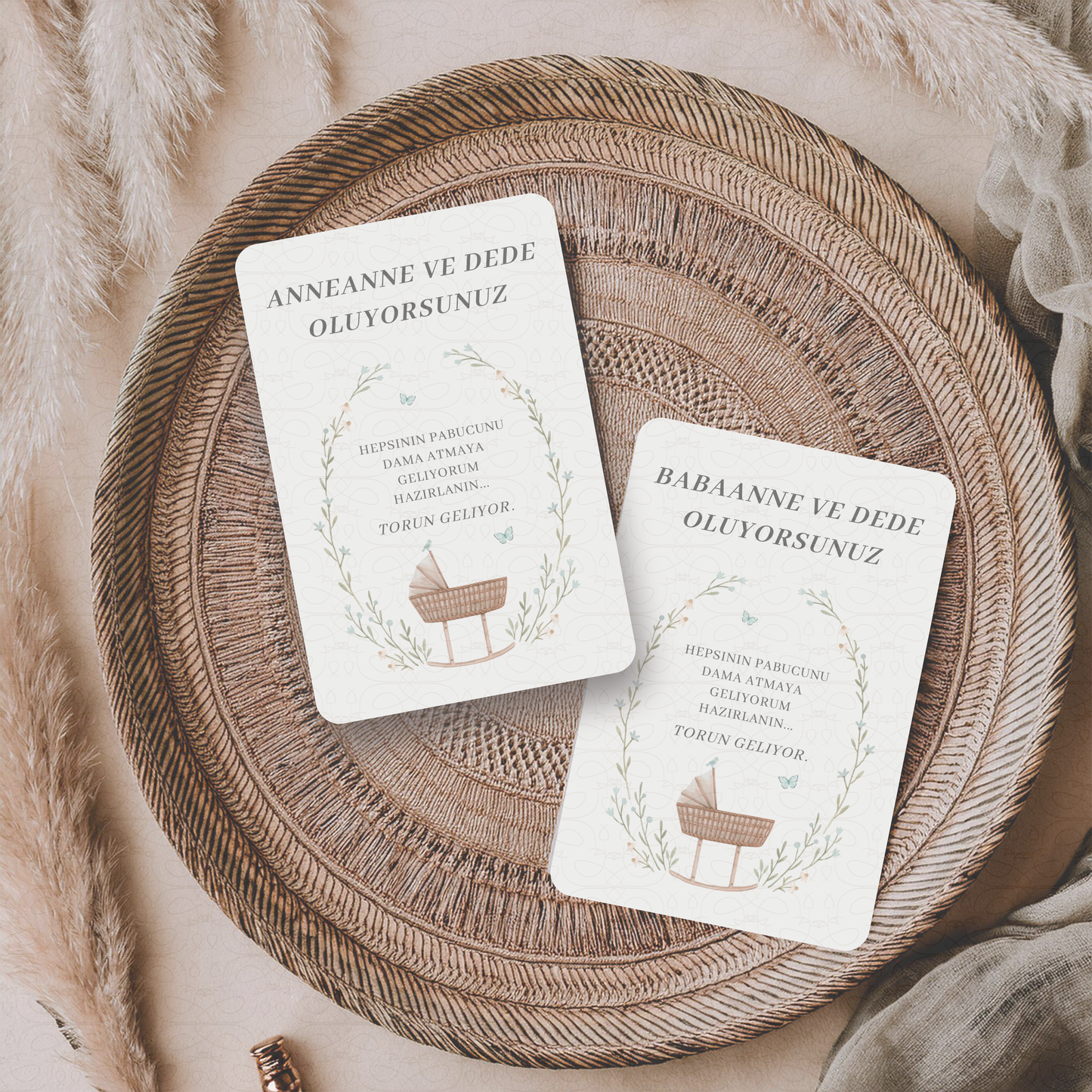 Baby-Ankündigungskarte A6 (Türkisch) | Überraschung für Oma & Opa