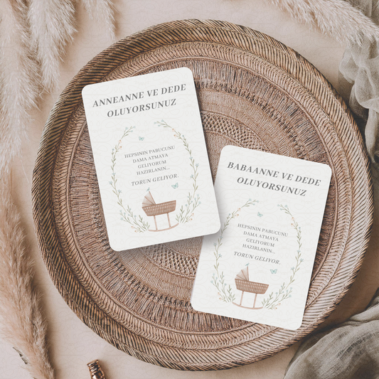 Baby-Ankündigungskarte A6 (Türkisch) | Überraschung für Oma & Opa
