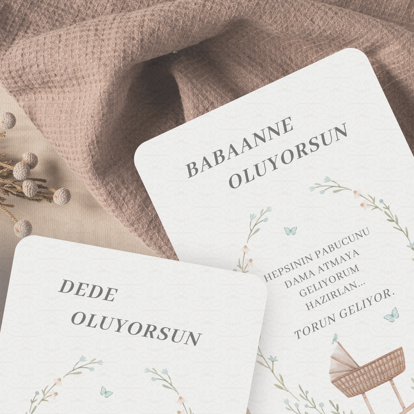 Baby-Ankündigungskarte A6 (Türkisch) | Überraschung für Oma & Opa